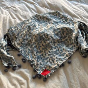 Paisley Patterned Scarf with Pom Poms